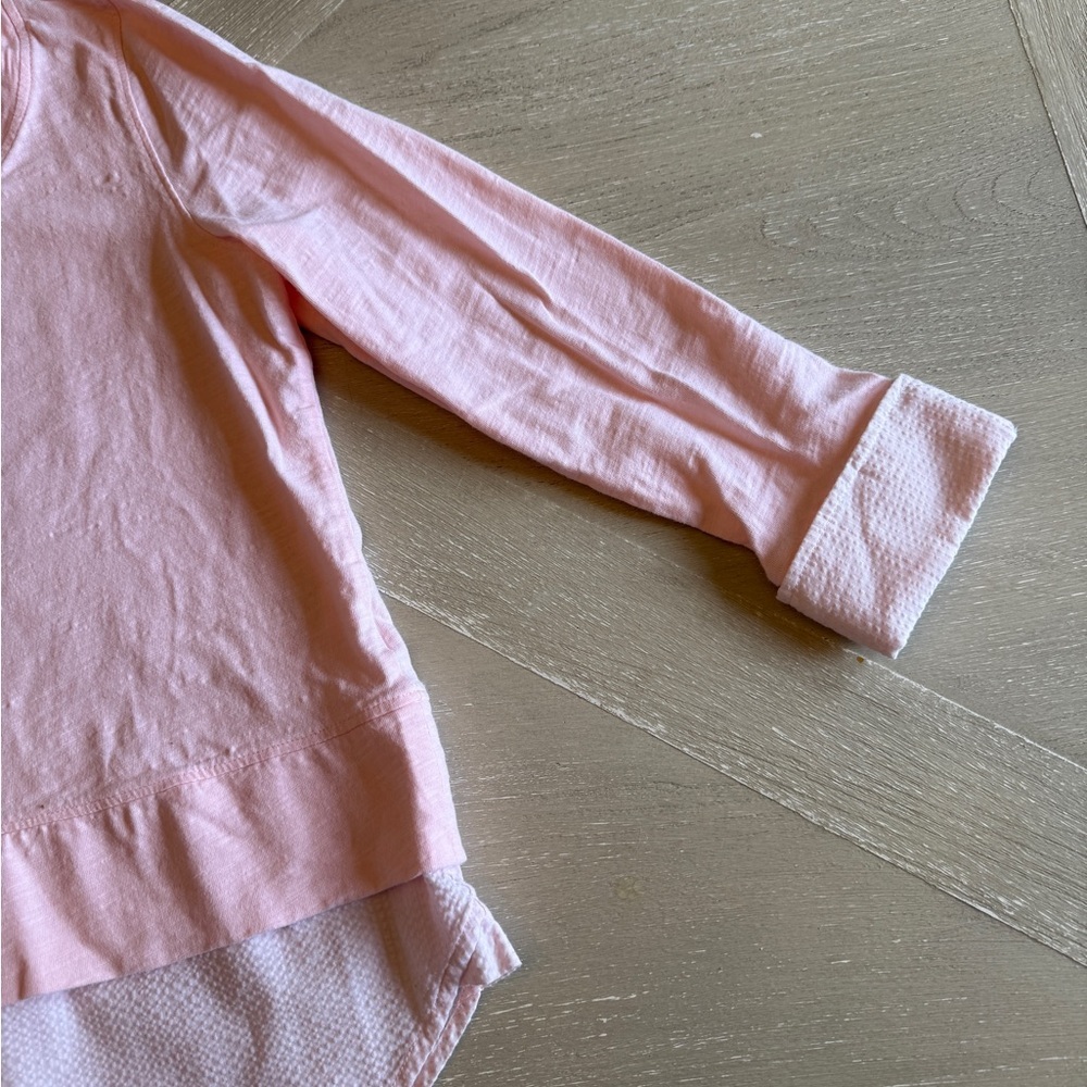 Ladies Pale Pink Layered-Look Long Sleeve Top with Faux Shirt Hem & Collar - Picture 2 of 12